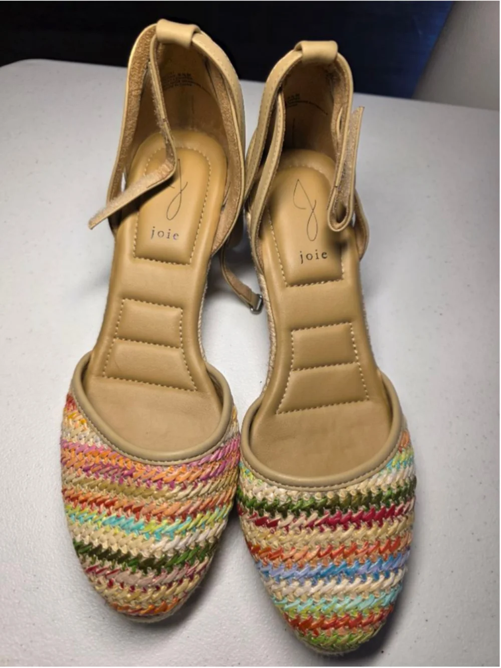 Joie Rainbow Raffia Espadrille Wedge Sandals Size 9.5M Coastal Cowgirl Resort